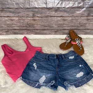 Aerie Distressed Denim Shorts With Printed Pockets